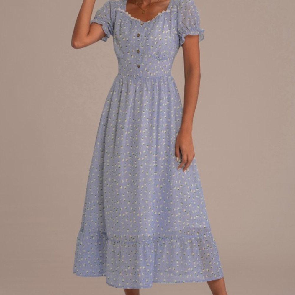 Ivy City Co Blue Floral Midi Dress